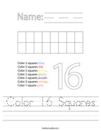 Color 16 Squares Handwriting Sheet