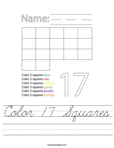 Color 17 Squares Worksheet