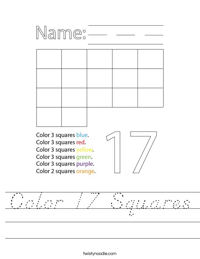 Color 17 Squares Worksheet