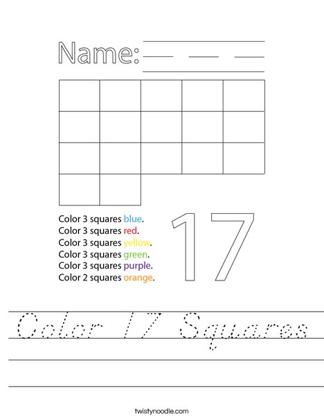 Color 17 Squares Worksheet