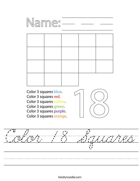 Color 18 Squares Worksheet