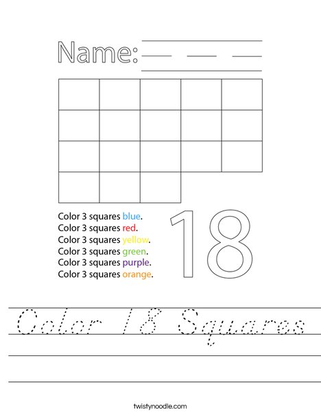 Color 18 Squares Worksheet