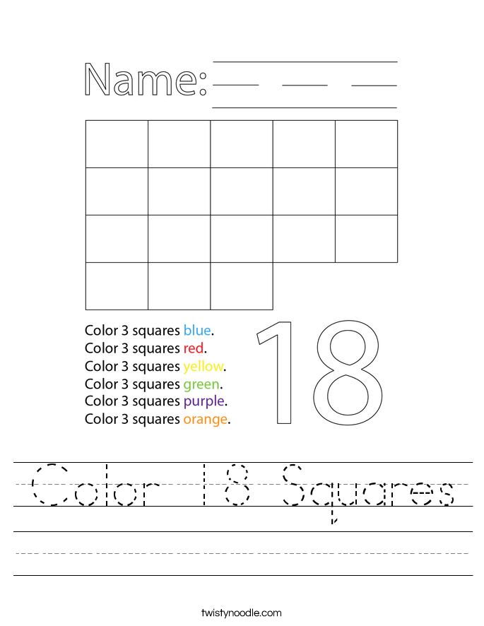 Color 18 Squares Worksheet