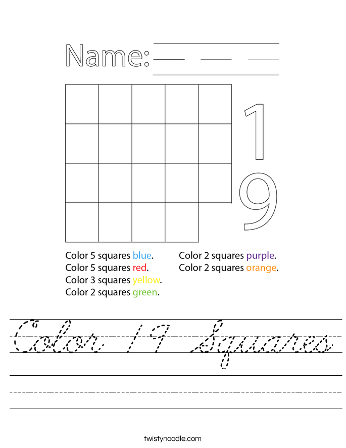 Color 19 Squares Worksheet