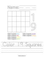 Color 19 Squares Handwriting Sheet