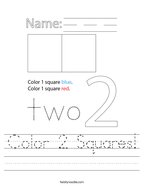 Color 2 Squares Handwriting Sheet