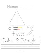 kinder 2 worksheet Color 2 Triangles Handwriting Sheet