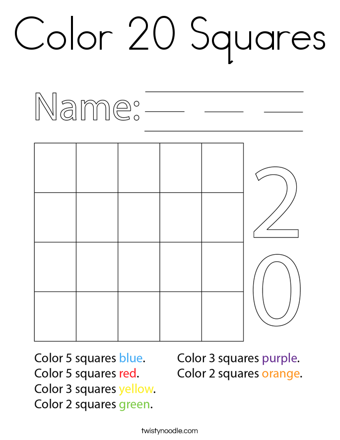 Color 20 Squares Coloring Page