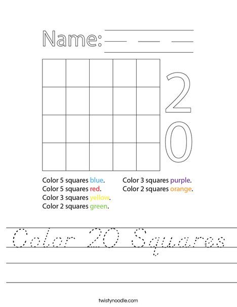 Color 20 Squares Worksheet