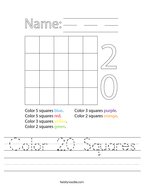 Color 20 Squares Handwriting Sheet