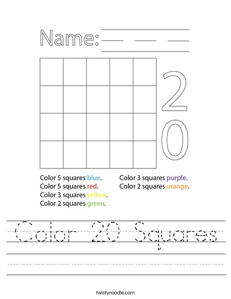 Color 20 Squares Worksheet
