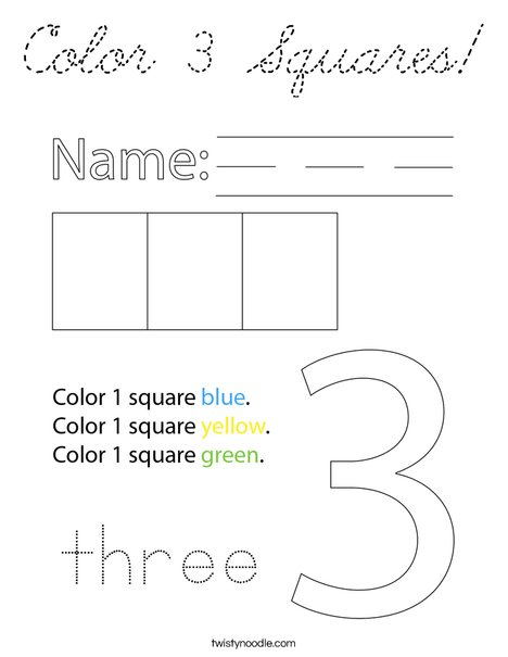 Color 3 Squares! Coloring Page