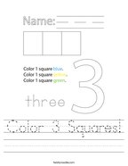 Color 3 Squares Handwriting Sheet