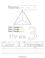 Color 3 Triangles Handwriting Sheet