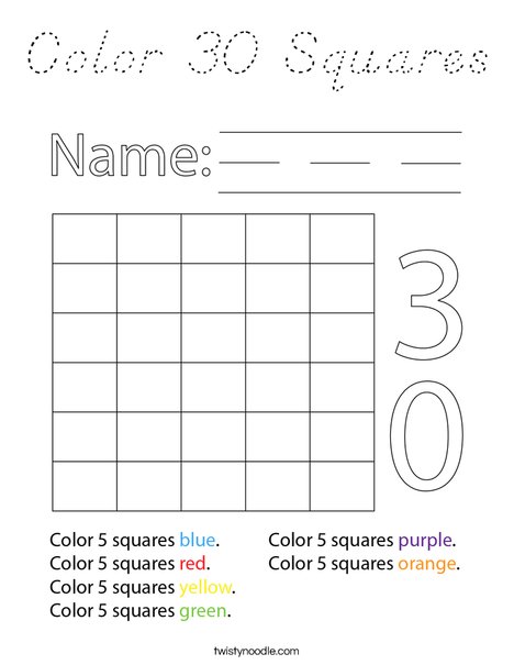 Color 30 Squares Coloring Page