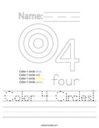 Color 4 Circles Handwriting Sheet