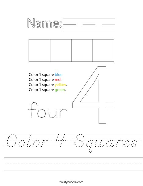 Color 4 Squares Worksheet