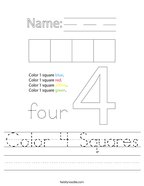 Color 4 Squares Handwriting Sheet