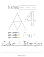 Color 4 Triangles Handwriting Sheet