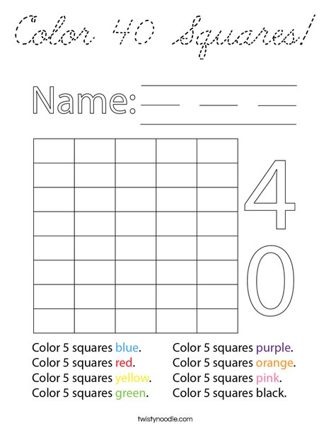 Color 40 Squares! Coloring Page