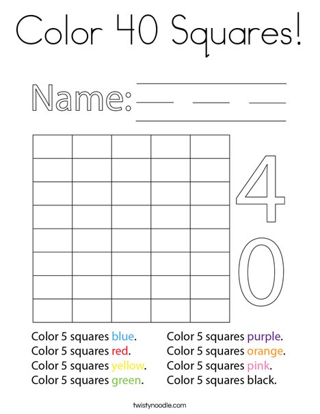 Color 40 Squares! Coloring Page