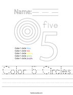 Color 5 Circles Handwriting Sheet