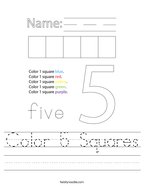 Color 5 Squares Handwriting Sheet