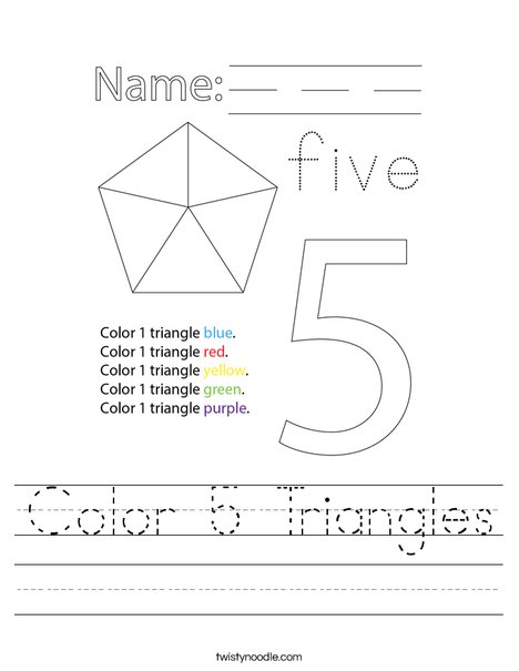Color 5 Triangles Worksheet