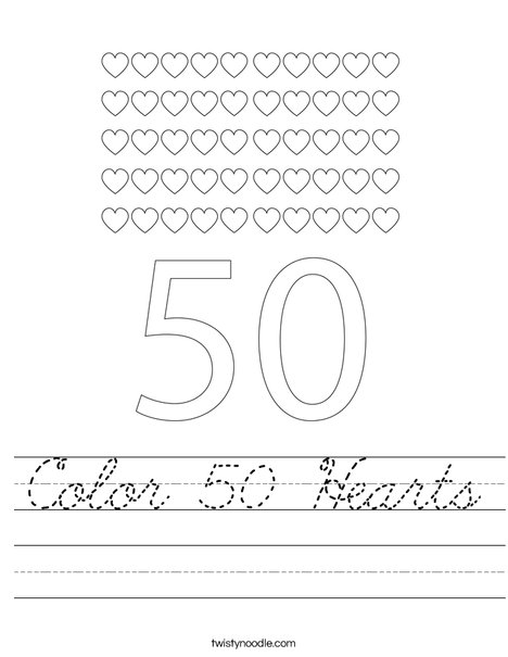 Color 50 Hearts Worksheet