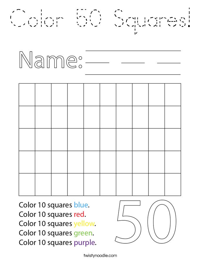 Color 50 Squares! Coloring Page