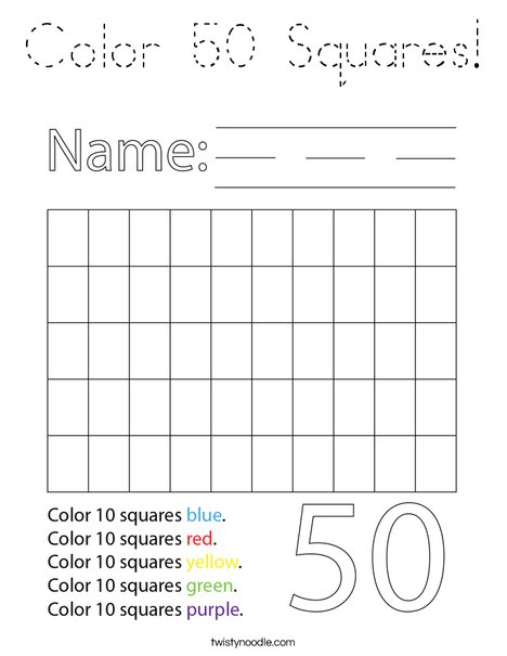 Color 50 Squares Coloring Page
