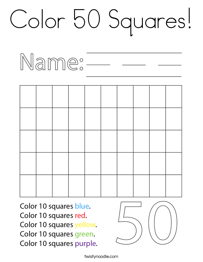 Color 50 Squares Coloring Page Twisty Noodle