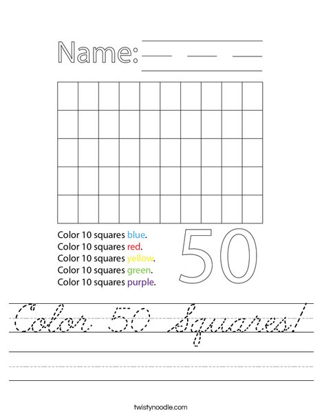 Color 50 Squares Worksheet