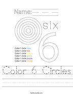 Color 6 Circles Handwriting Sheet