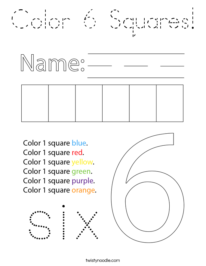 Color 6 Squares! Coloring Page