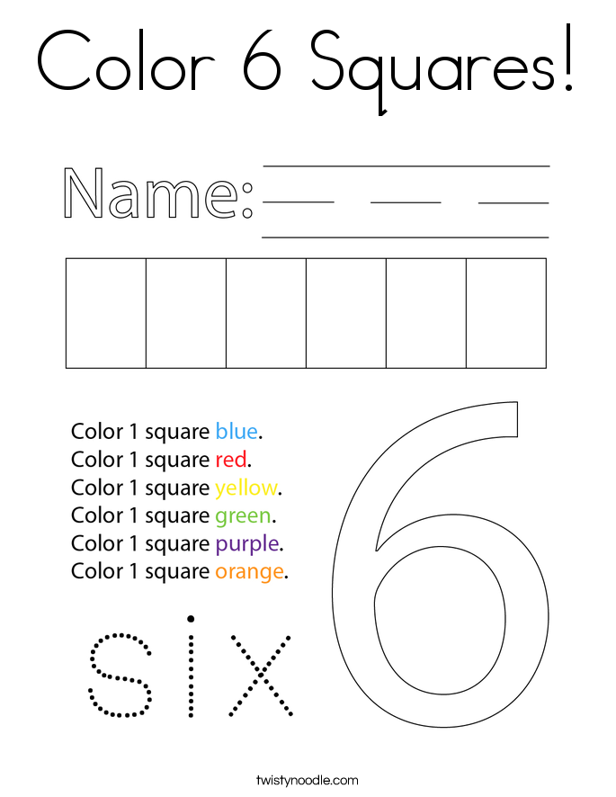 Color 6 Squares! Coloring Page