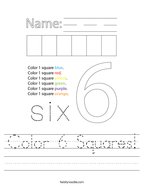 Color 6 Squares Handwriting Sheet