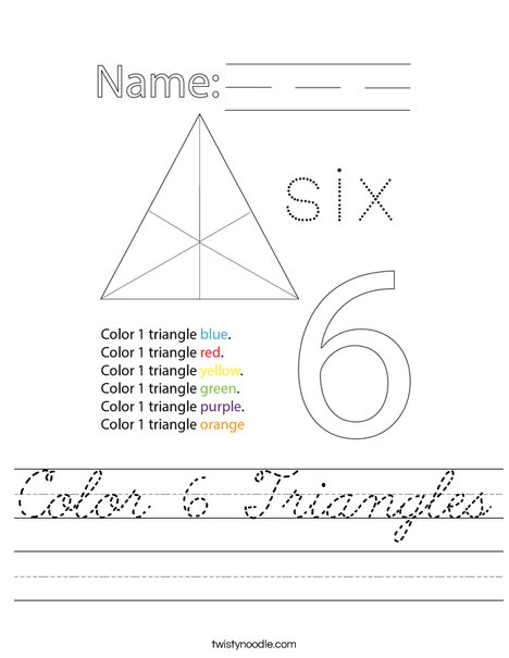 Color 6 Triangles Worksheet