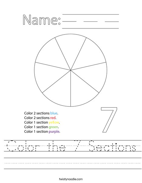 Color 7 Sections of the Circle Worksheet