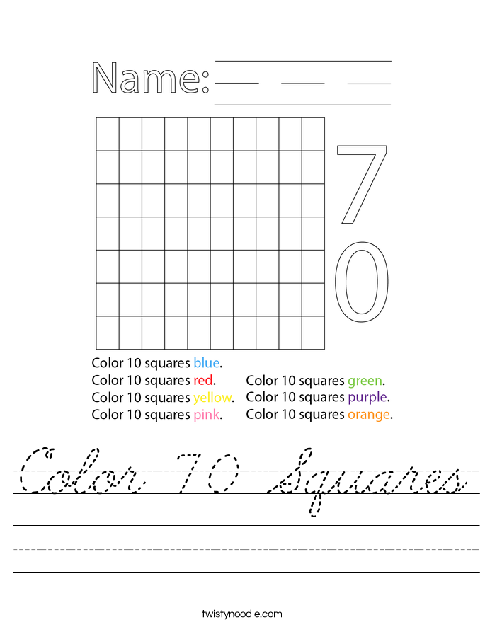 Color 70 Squares Worksheet