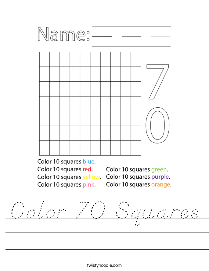 Color 70 Squares Worksheet