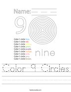 Color 9 Circles Handwriting Sheet