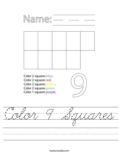 Color 9 Squares Worksheet