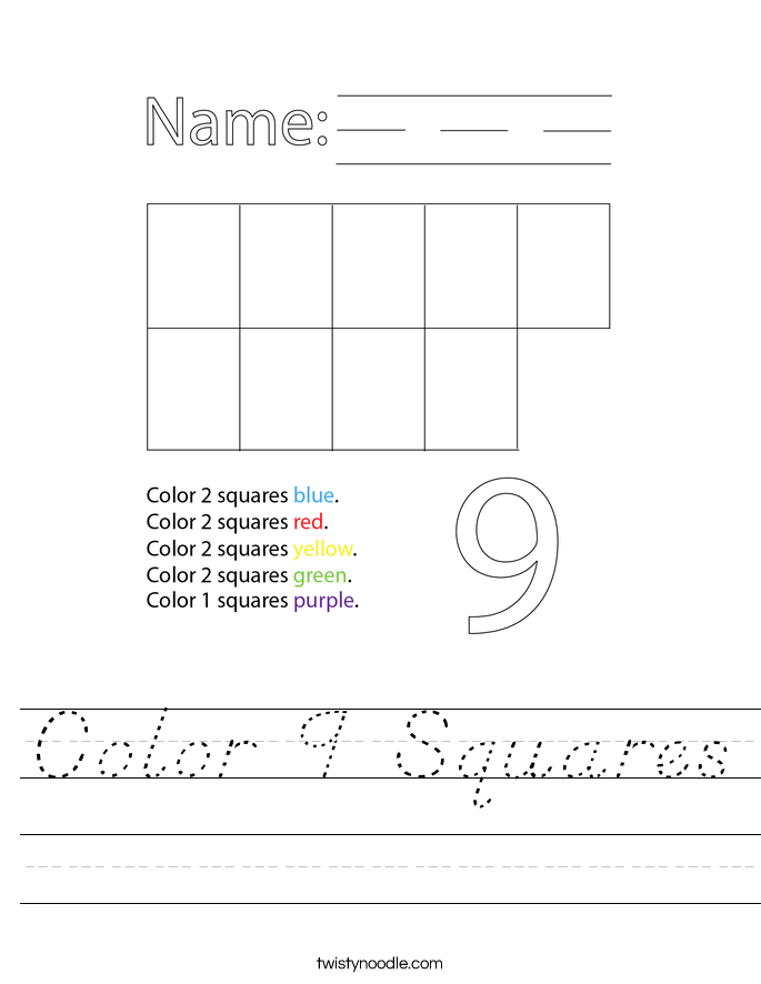Color 9 Squares Worksheet