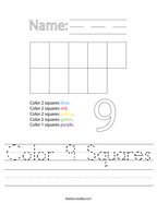Color 9 Squares Handwriting Sheet