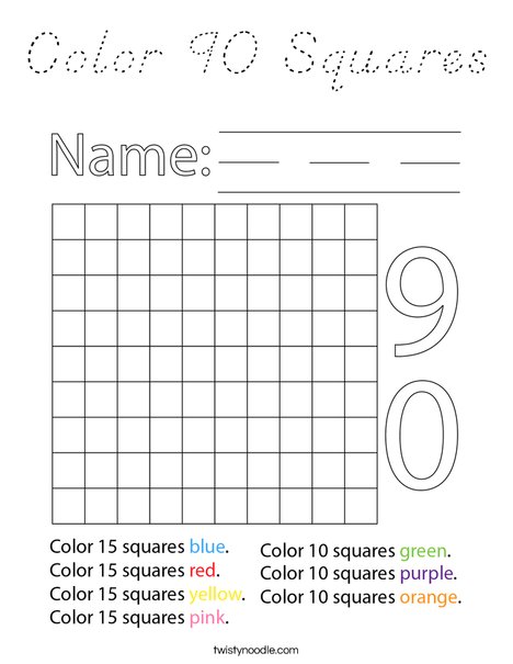 Color 90 Squares Coloring Page