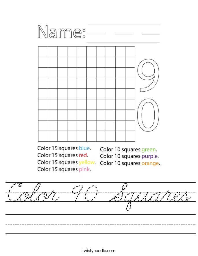 Color 90 Squares Worksheet