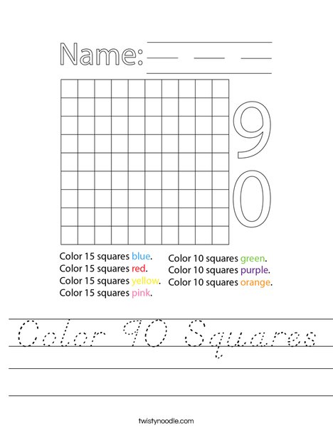 Color 90 Squares Worksheet