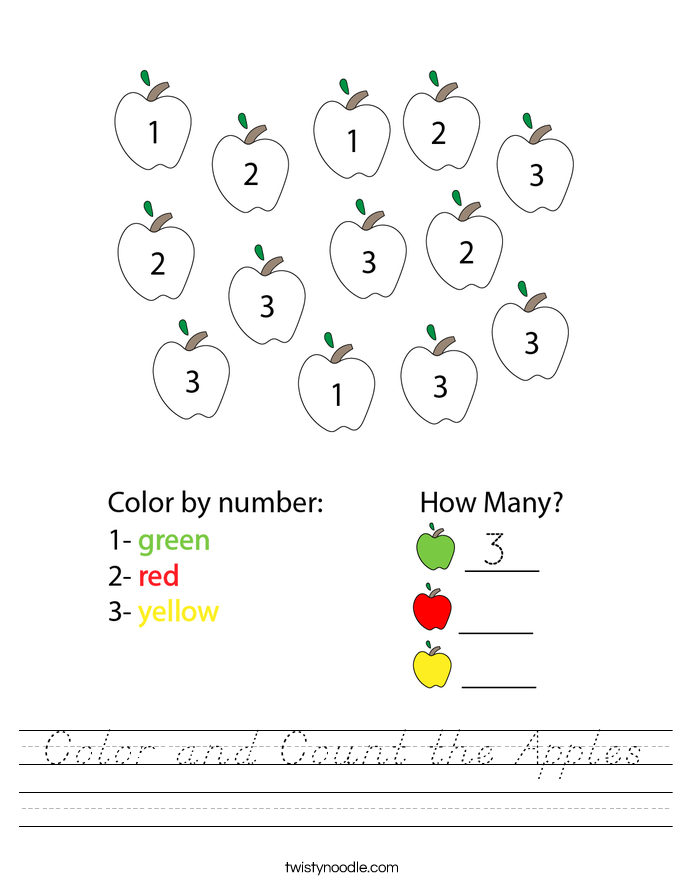 Color and Count the Apples Worksheet