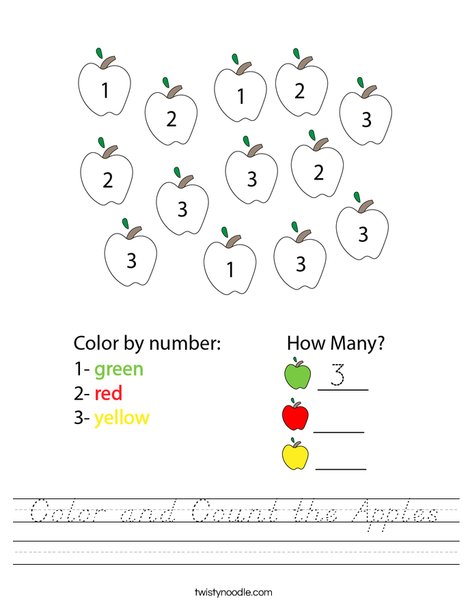 Color and Count the Apples Worksheet